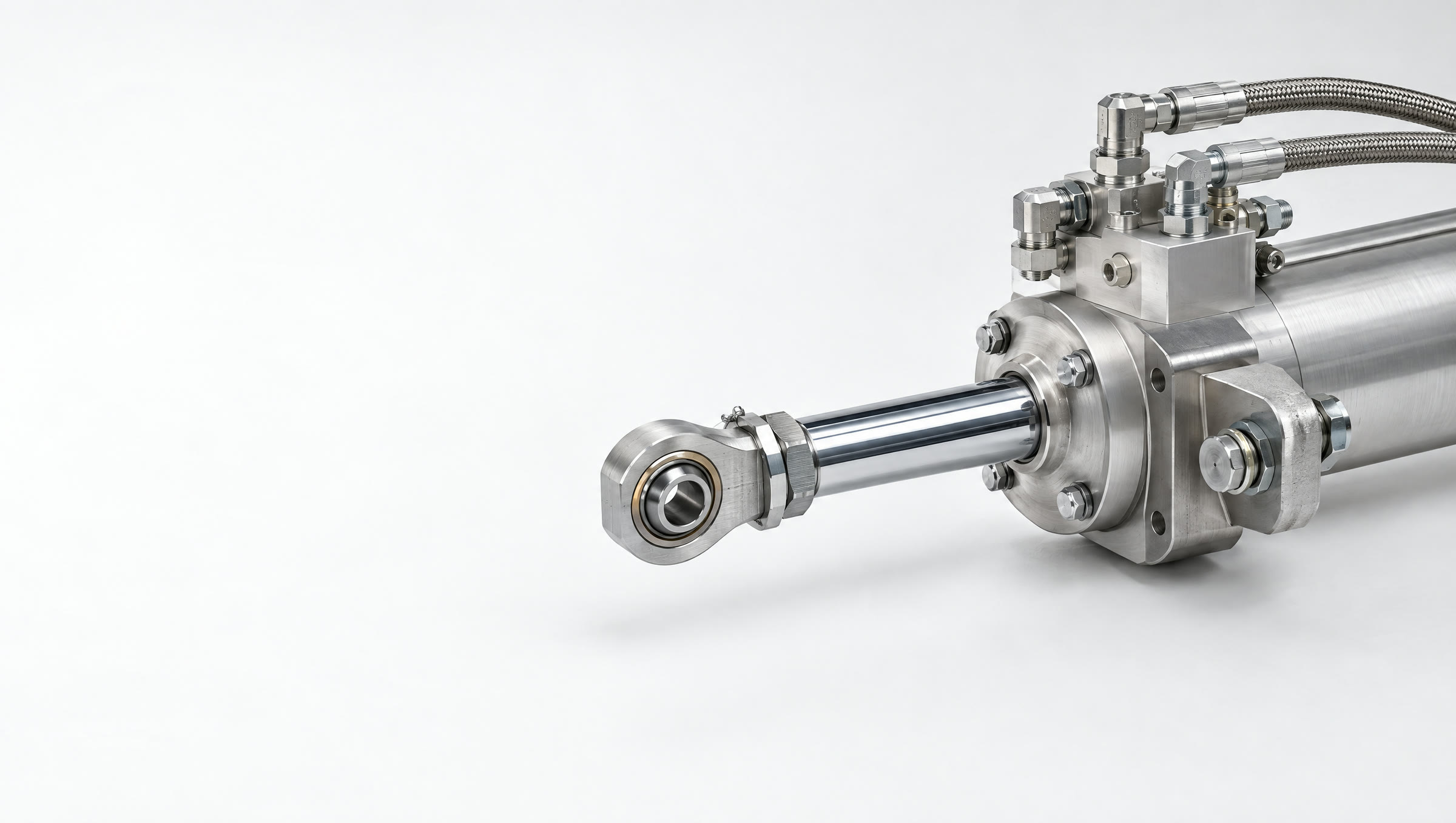 Ein Präzisions-Hydraulikaktuator aus Stahl und Aluminium in Nahaufnahme